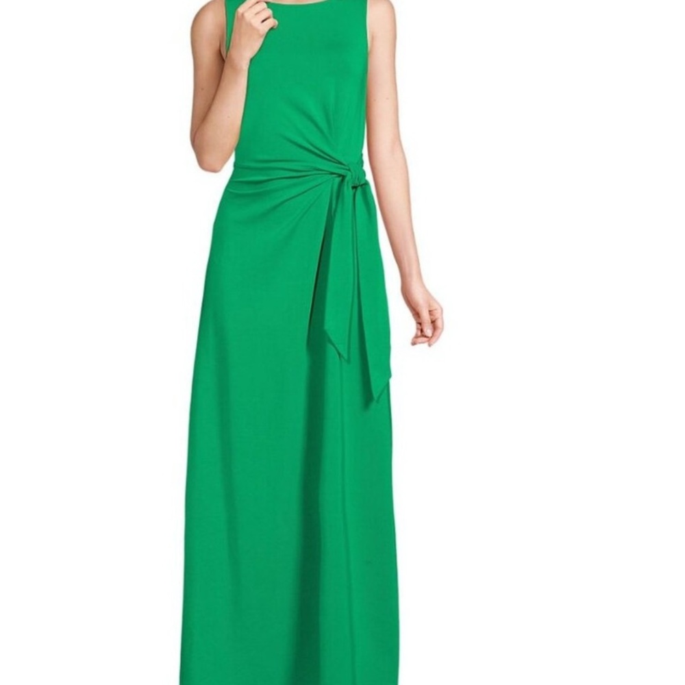 EUC Lands End green sleeveless side knot maxi dress size medium